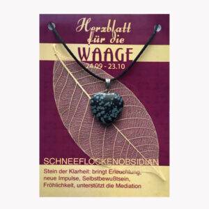 Anhänger Herzblatt Bestseller (große Karte) € 3,50/Stück VE=3/Set - Schneeflockenobsidian - Waage VE=3