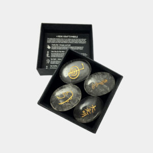 Reiki-Steine-Set mit Goldsymbole in Box in 4 Steinsorten € 17,90/Set VE=1 - Reiki Steineset Bergkristall in der Box VE=1