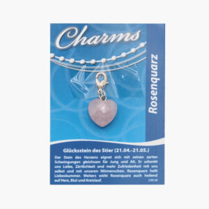 Kleine/Große GSK Charm Schutzengel und Herz (kleine Karte) € 2,75/Stück VE=3/Set - 477-09 Kleine Karte Charm Herz Rosenquarz VE=3